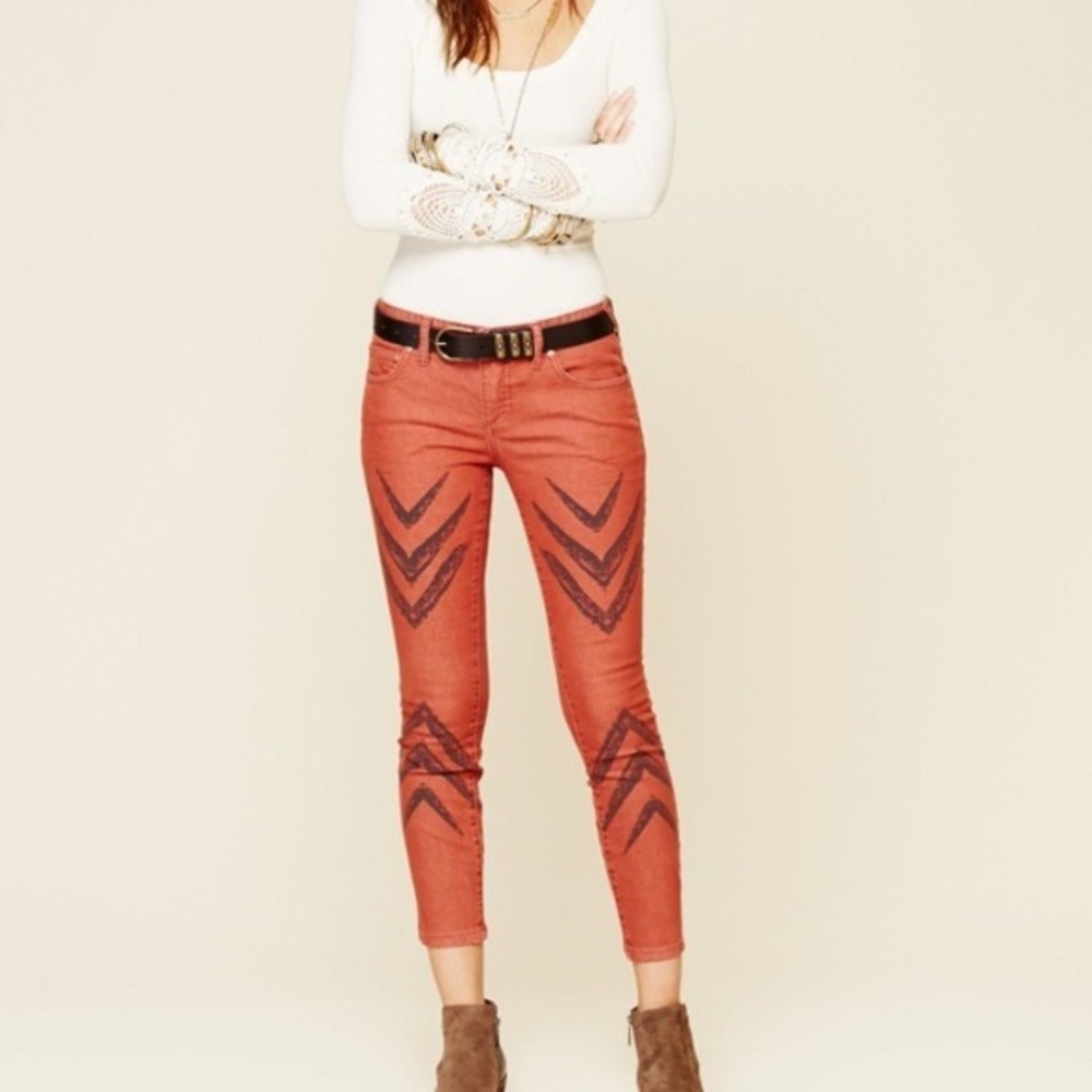 Free People Dotted Ikat Arrow Chevron Skinny Jeans / Pants Size 26